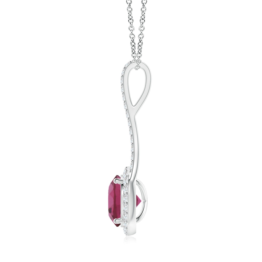 8mm AAAA Pink Tourmaline and Diamond Halo Inverted V-Bale Pendant in White Gold Side 1