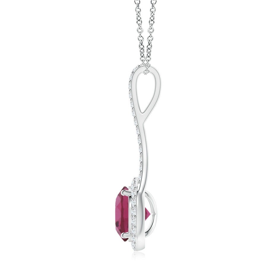 8mm AAAA Pink Tourmaline and Diamond Halo Inverted V-Bale Pendant in White Gold side 1