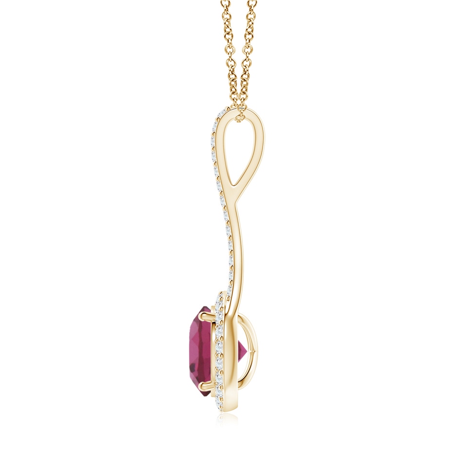 8mm AAAA Pink Tourmaline and Diamond Halo Inverted V-Bale Pendant in Yellow Gold side 1