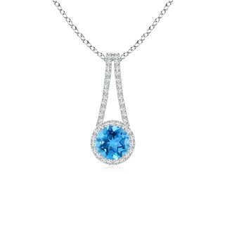 6mm AAA Swiss Blue Topaz and Diamond Halo Inverted V-Bale Pendant in White Gold