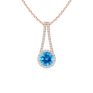 6mm AAAA Swiss Blue Topaz and Diamond Halo Inverted V-Bale Pendant in Rose Gold