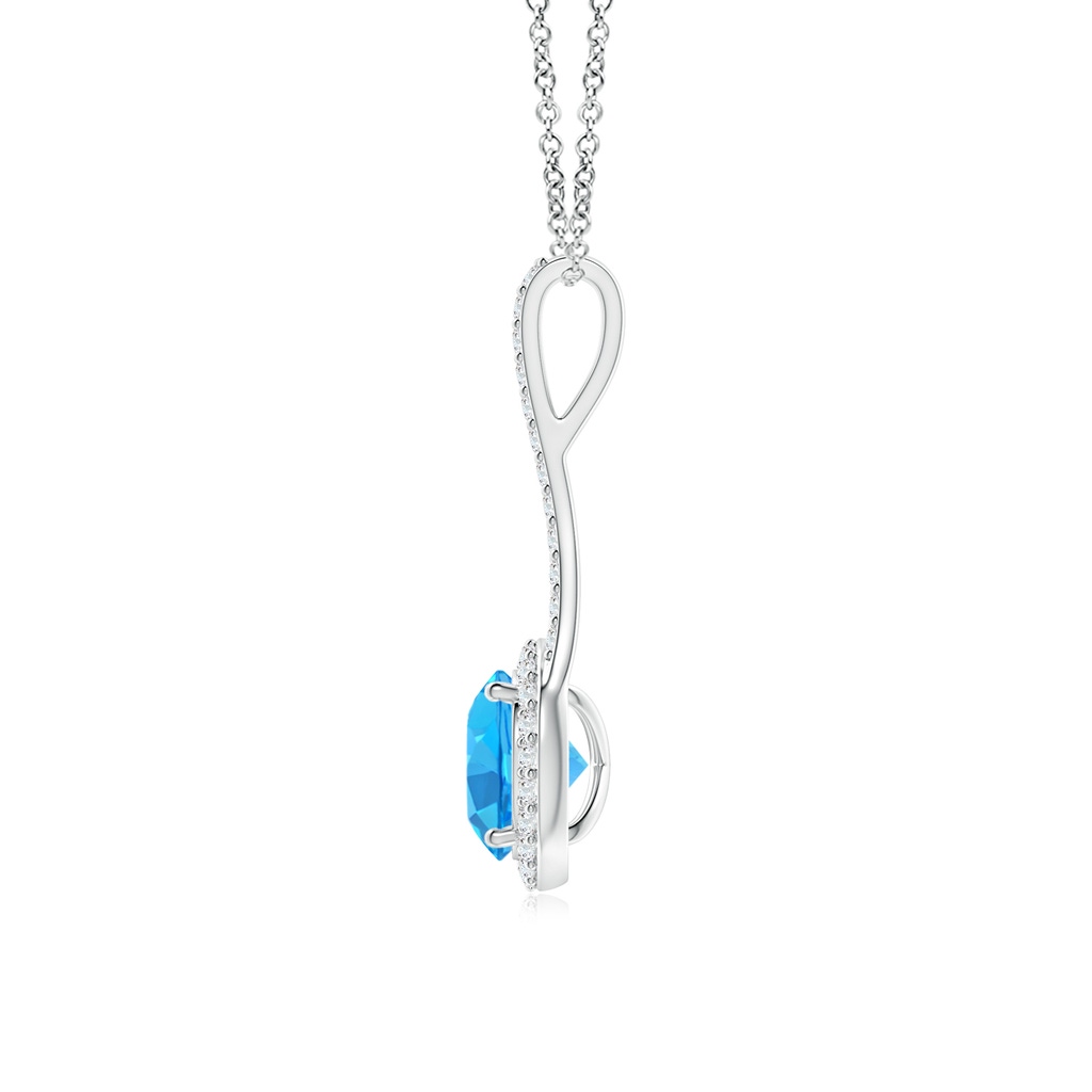 7mm AAA Swiss Blue Topaz and Diamond Halo Inverted V-Bale Pendant in White Gold Side1