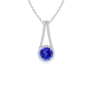 6mm AAA Tanzanite and Diamond Halo Inverted V-Bale Pendant in White Gold