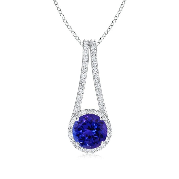 8mm AAAA Tanzanite and Diamond Halo Inverted V-Bale Pendant in White Gold 