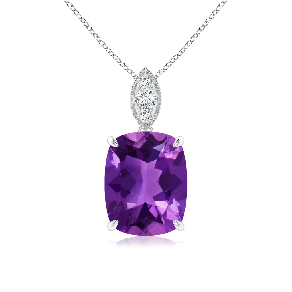 10x8mm AAAA Cushion Amethyst Pendant with Diamond Leaf Bale in P950 Platinum