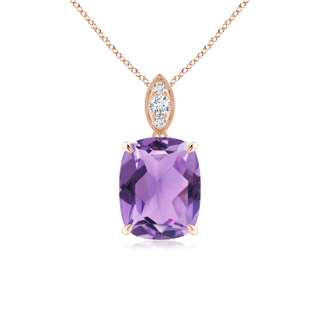 9x7mm A Cushion Amethyst Pendant with Diamond Leaf Bale in 9K Rose Gold