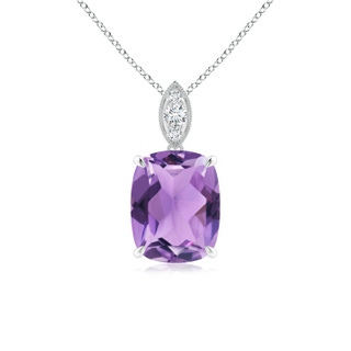9x7mm A Cushion Amethyst Pendant with Diamond Leaf Bale in P950 Platinum