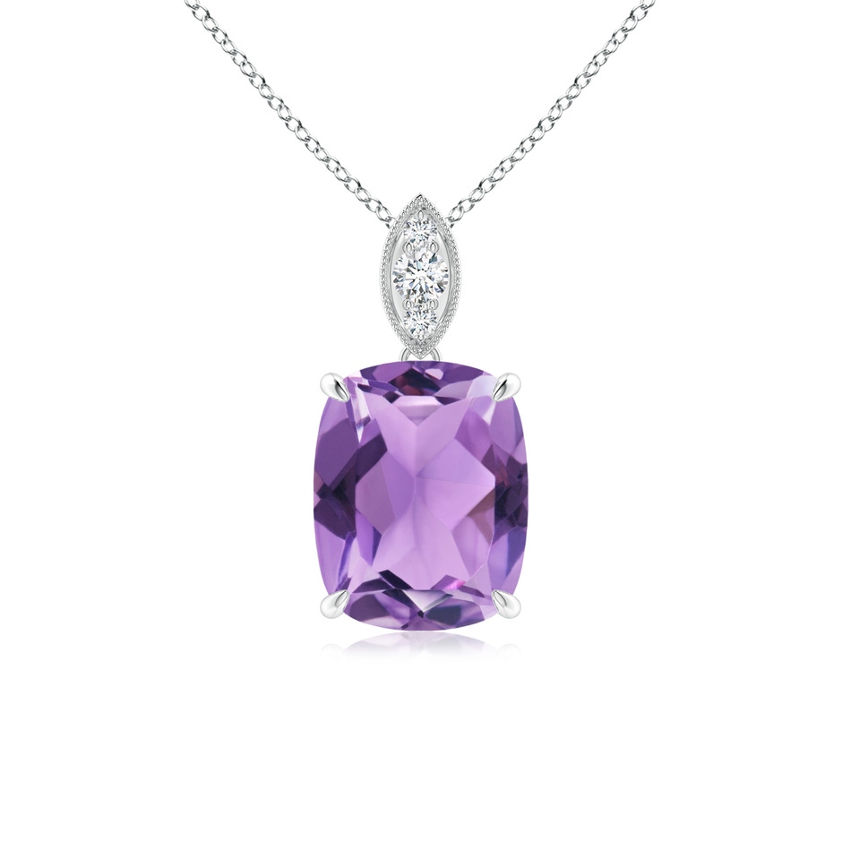 9x7mm A Cushion Amethyst Pendant with Diamond Leaf Bale in P950 Platinum 