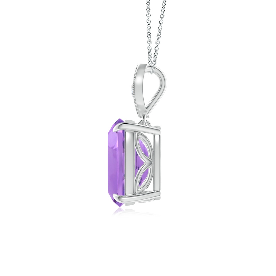 9x7mm A Cushion Amethyst Pendant with Diamond Leaf Bale in P950 Platinum side-1