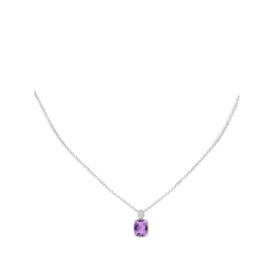 9x7mm A Cushion Amethyst Pendant with Diamond Leaf Bale in P950 Platinum body-neck