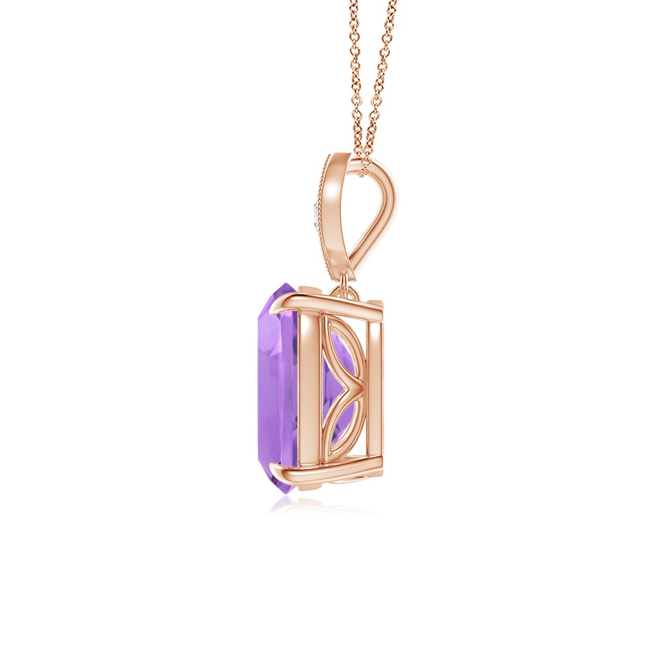 9x7mm A Cushion Amethyst Pendant with Diamond Leaf Bale in Rose Gold side-1