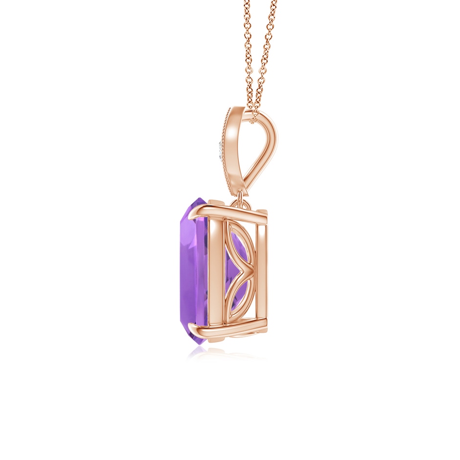 9x7mm AA Cushion Amethyst Pendant with Diamond Leaf Bale in Rose Gold side-1