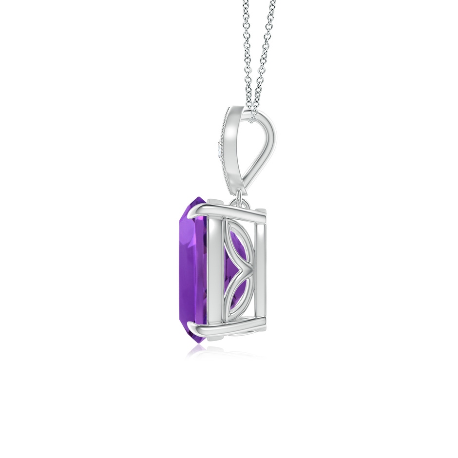 9x7mm AAAA Cushion Amethyst Pendant with Diamond Leaf Bale in P950 Platinum side-1
