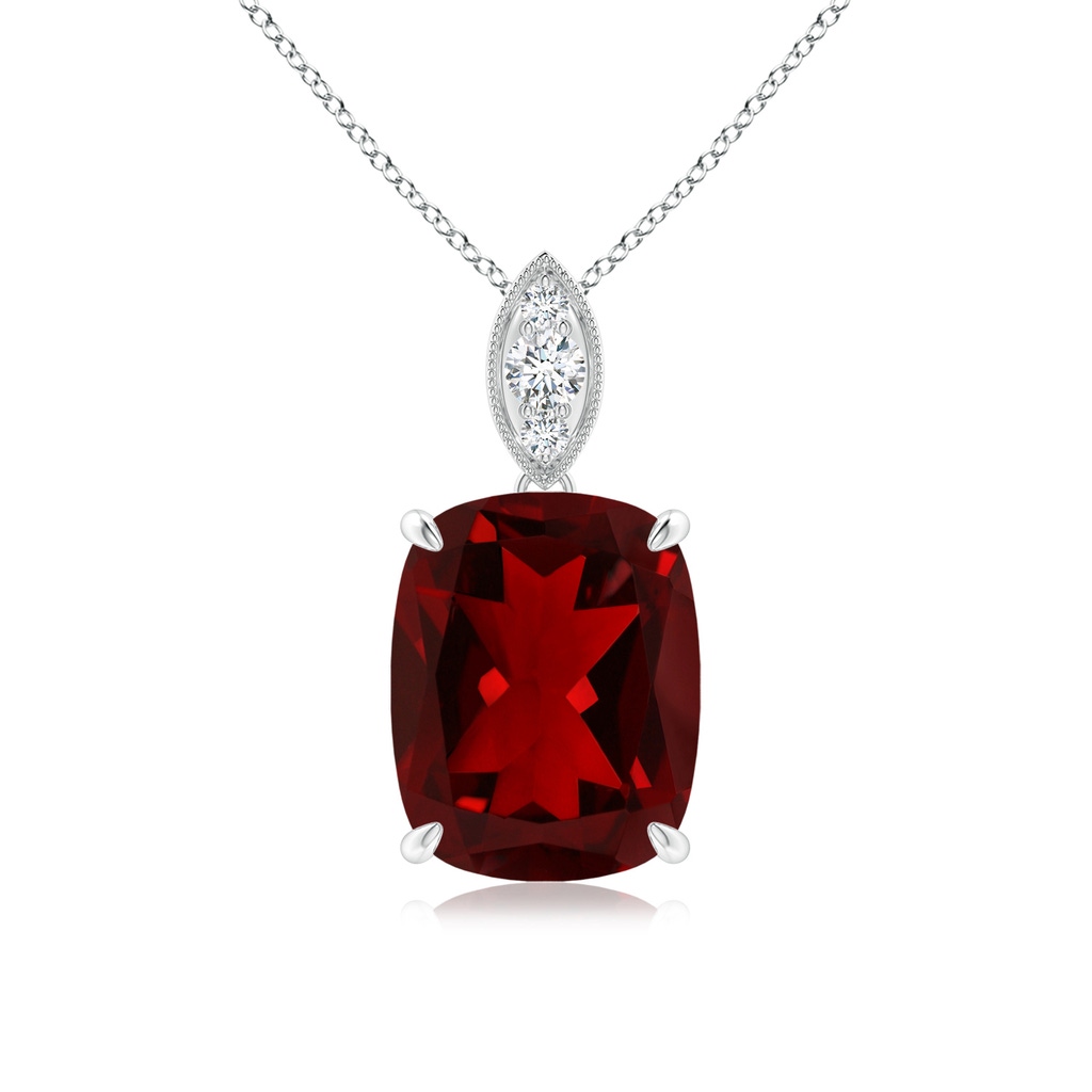 10x8mm AAAA Cushion Garnet Pendant with Diamond Leaf Bale in P950 Platinum