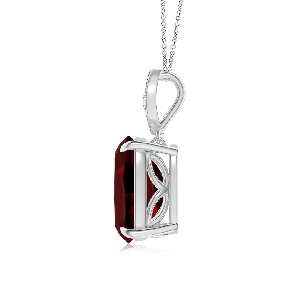 10x8mm AAAA Cushion Garnet Pendant with Diamond Leaf Bale in P950 Platinum - side_1