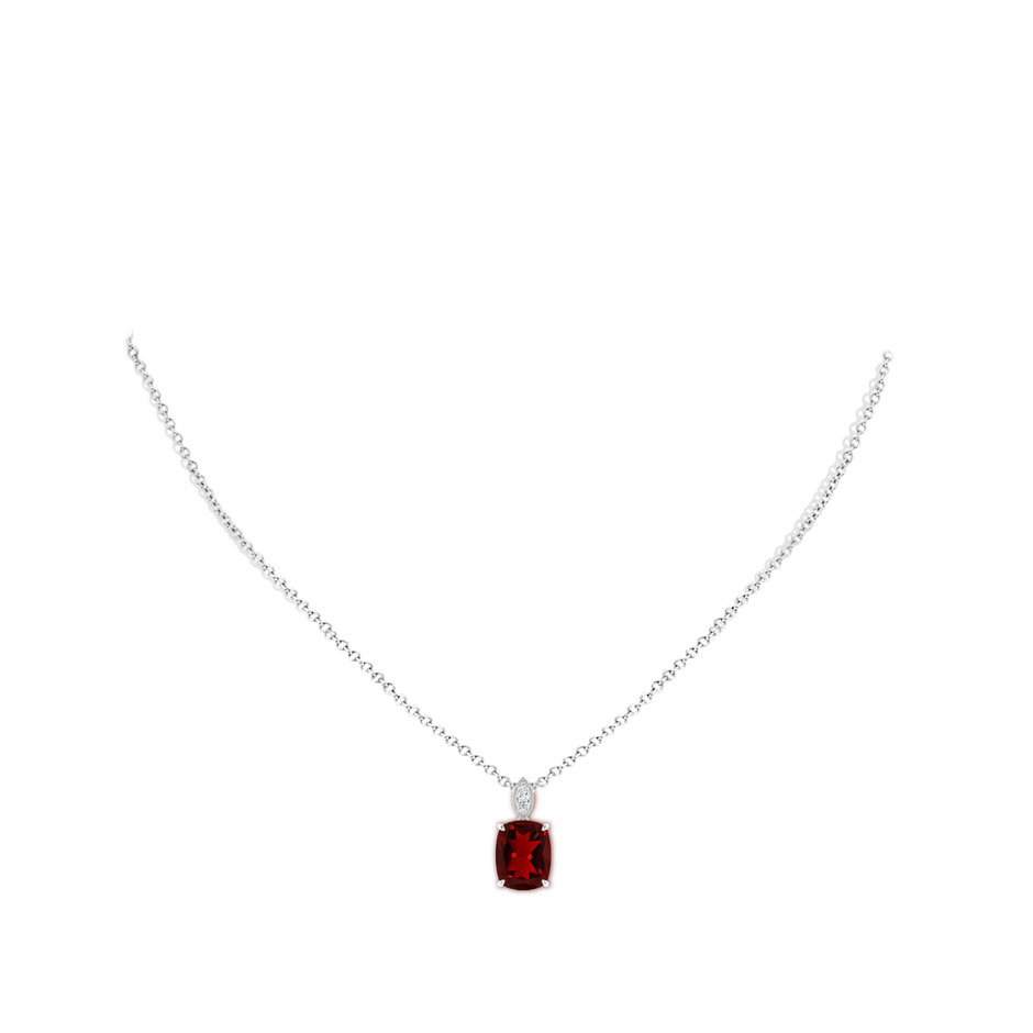 10x8mm AAAA Cushion Garnet Pendant with Diamond Leaf Bale in P950 Platinum body-neck