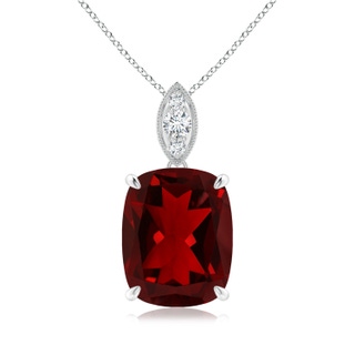 11x9mm AAAA Cushion Garnet Pendant with Diamond Leaf Bale in P950 Platinum