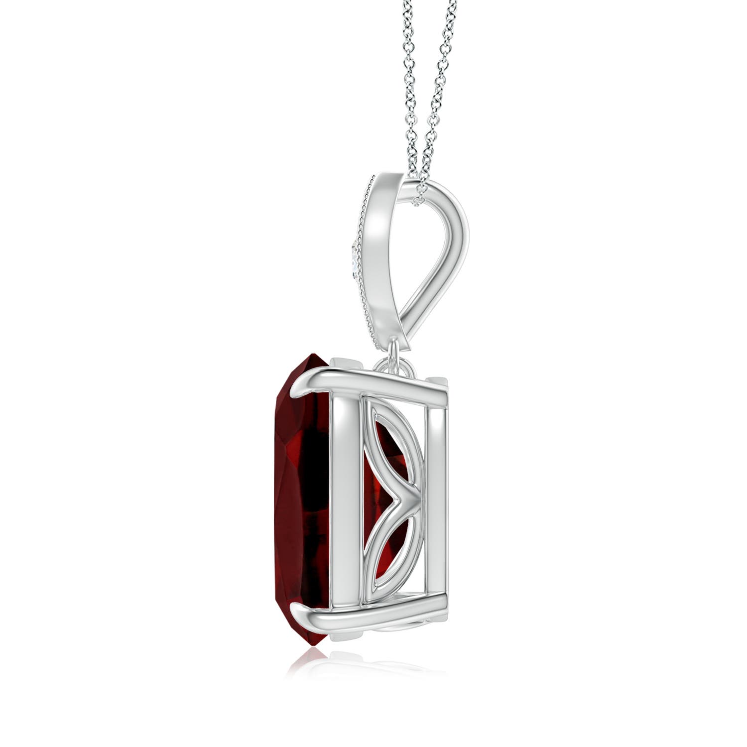 11x9mm AAAA Cushion Garnet Pendant with Diamond Leaf Bale in P950 Platinum