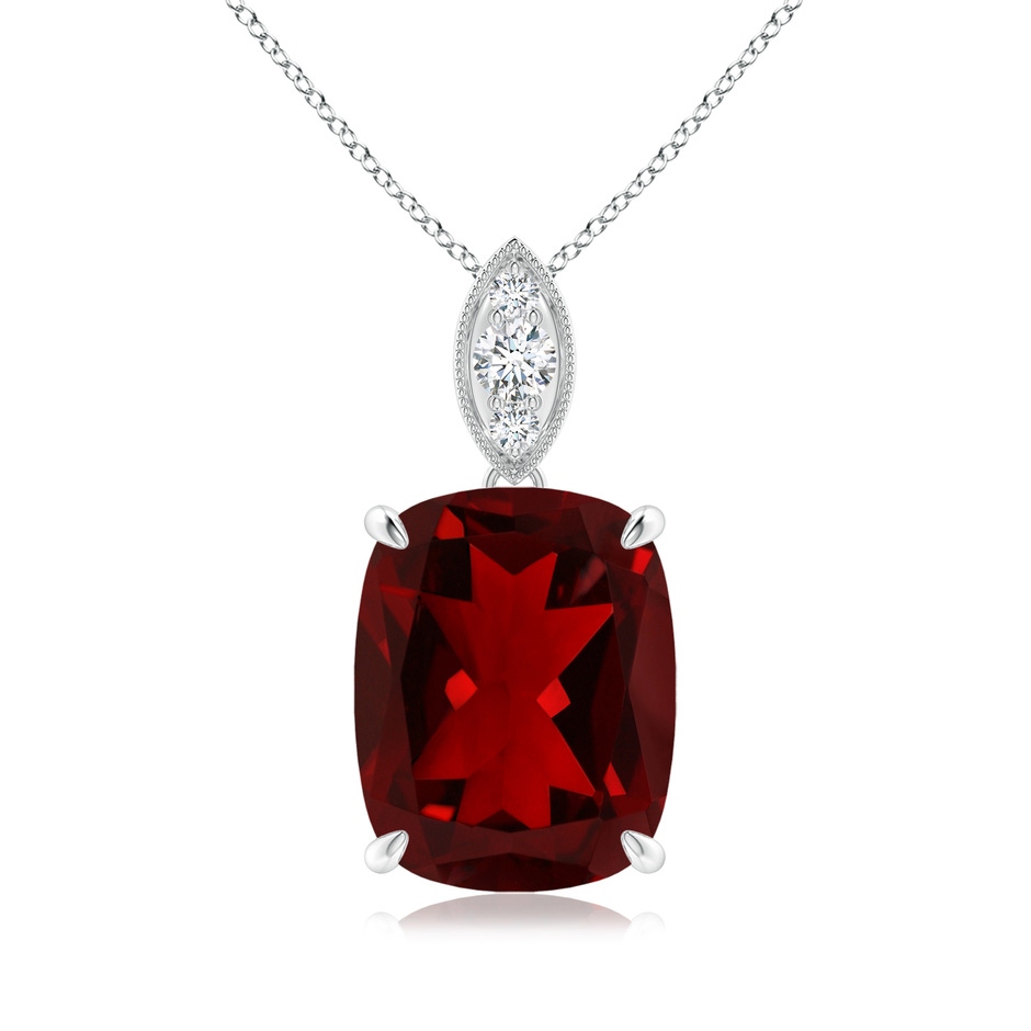 11x9mm AAAA Cushion Garnet Pendant with Diamond Leaf Bale in White Gold 