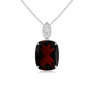 9x7mm A Cushion Garnet Pendant with Diamond Leaf Bale in P950 Platinum