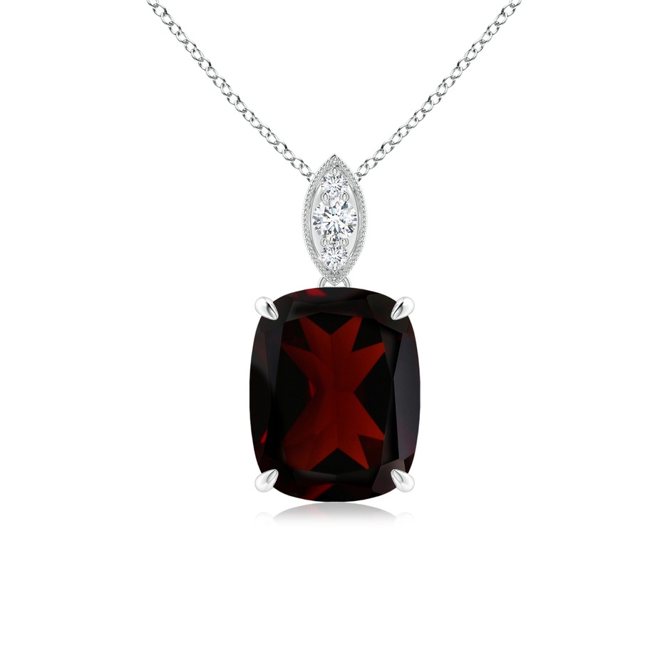 9x7mm A Cushion Garnet Pendant with Diamond Leaf Bale in P950 Platinum 