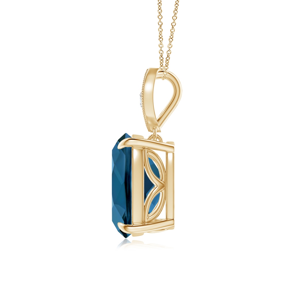 10x8mm AAA Cushion London Blue Topaz Pendant with Diamond Leaf Bale in Yellow Gold - side_1