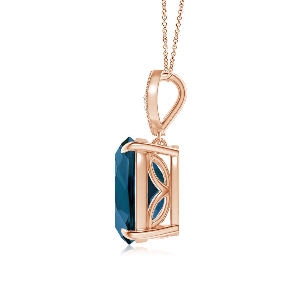 10x8mm AAAA Cushion London Blue Topaz Pendant with Diamond Leaf Bale in Rose Gold - side_1
