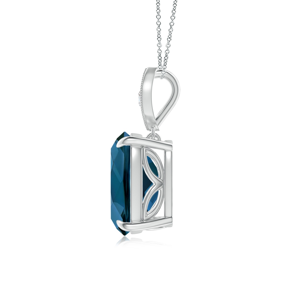 10x8mm AAAA Cushion London Blue Topaz Pendant with Diamond Leaf Bale in White Gold - side_1