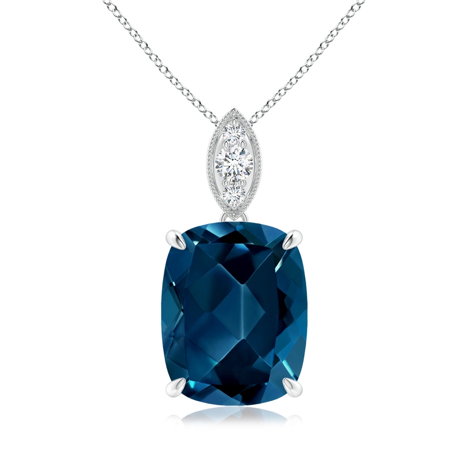 11x9mm AAAA Cushion London Blue Topaz Pendant with Diamond Leaf Bale in P950 Platinum 
