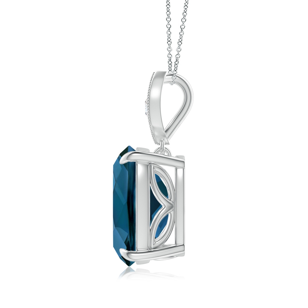 11x9mm AAAA Cushion London Blue Topaz Pendant with Diamond Leaf Bale in White Gold Side-1