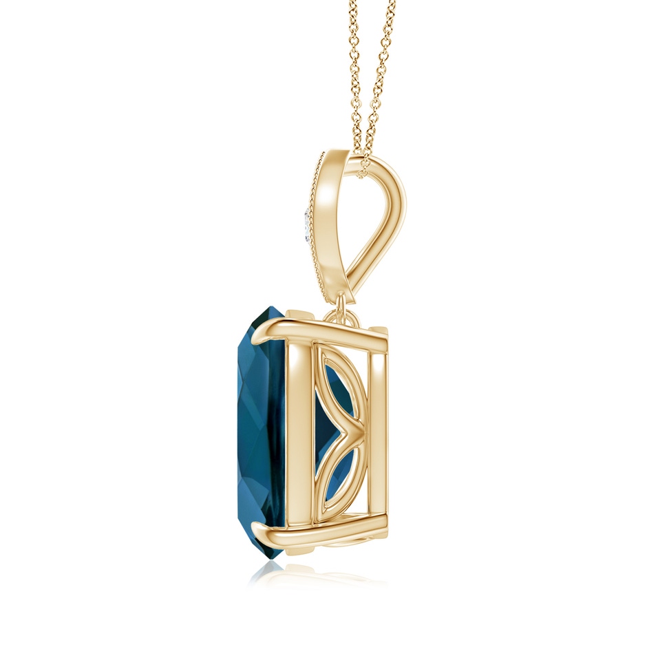 11x9mm AAAA Cushion London Blue Topaz Pendant with Diamond Leaf Bale in Yellow Gold side-1