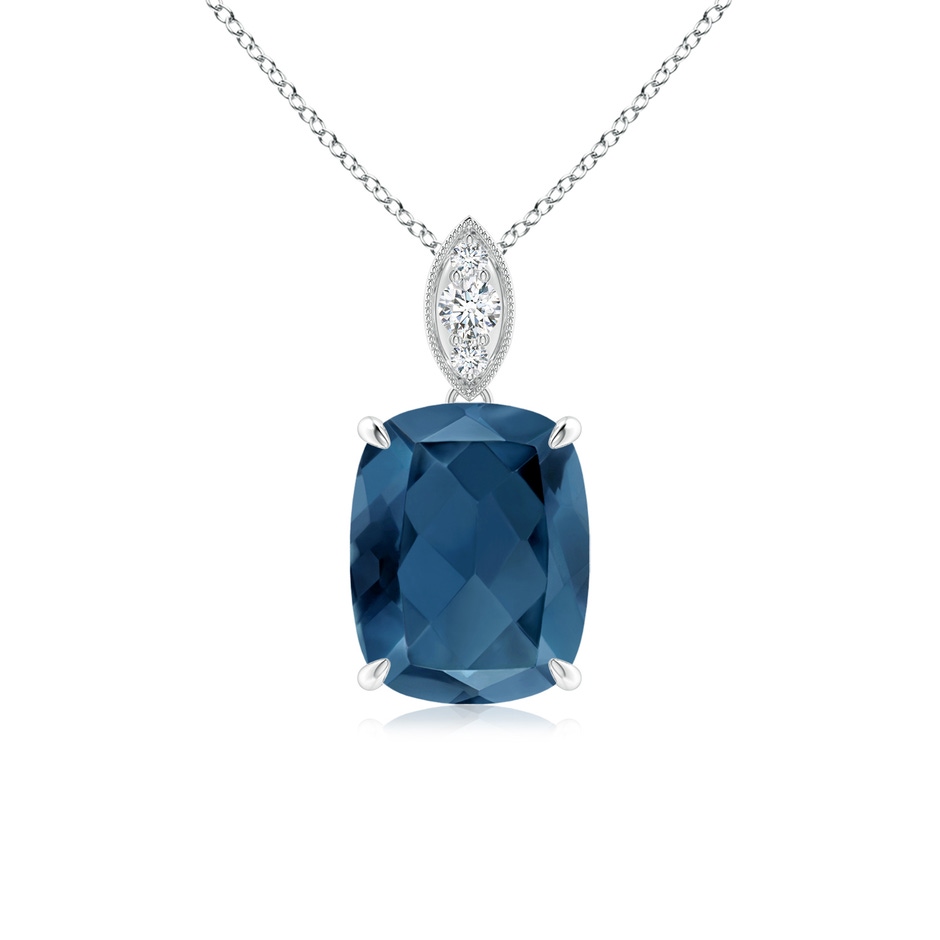 9x7mm A Cushion London Blue Topaz Pendant with Diamond Leaf Bale in P950 Platinum 