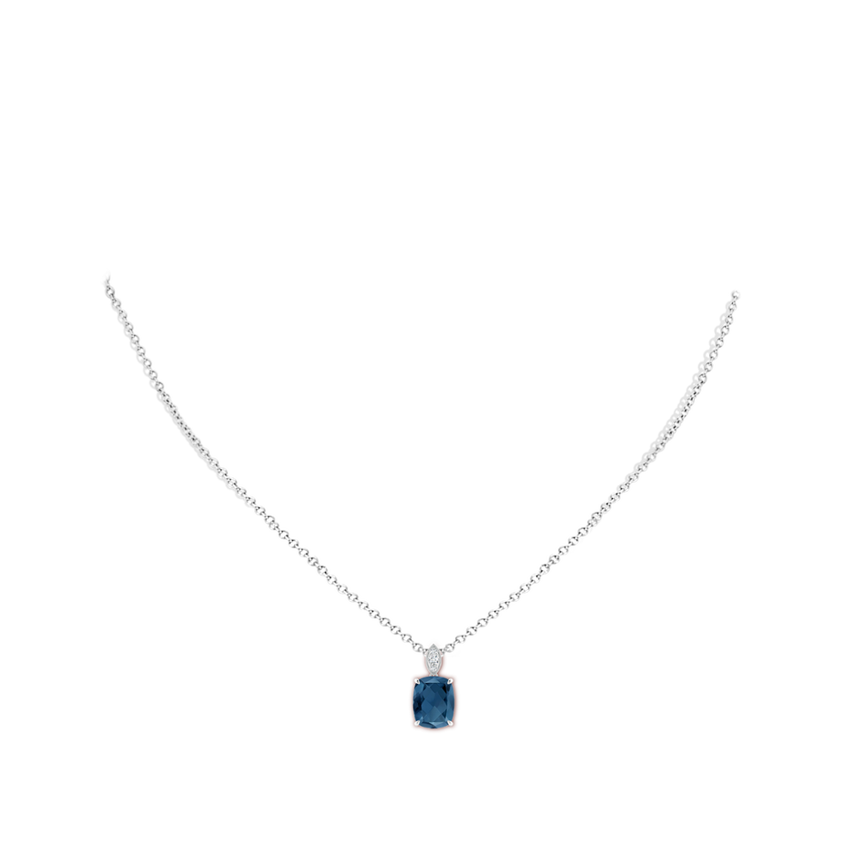 9x7mm A Cushion London Blue Topaz Pendant with Diamond Leaf Bale in P950 Platinum body-neck