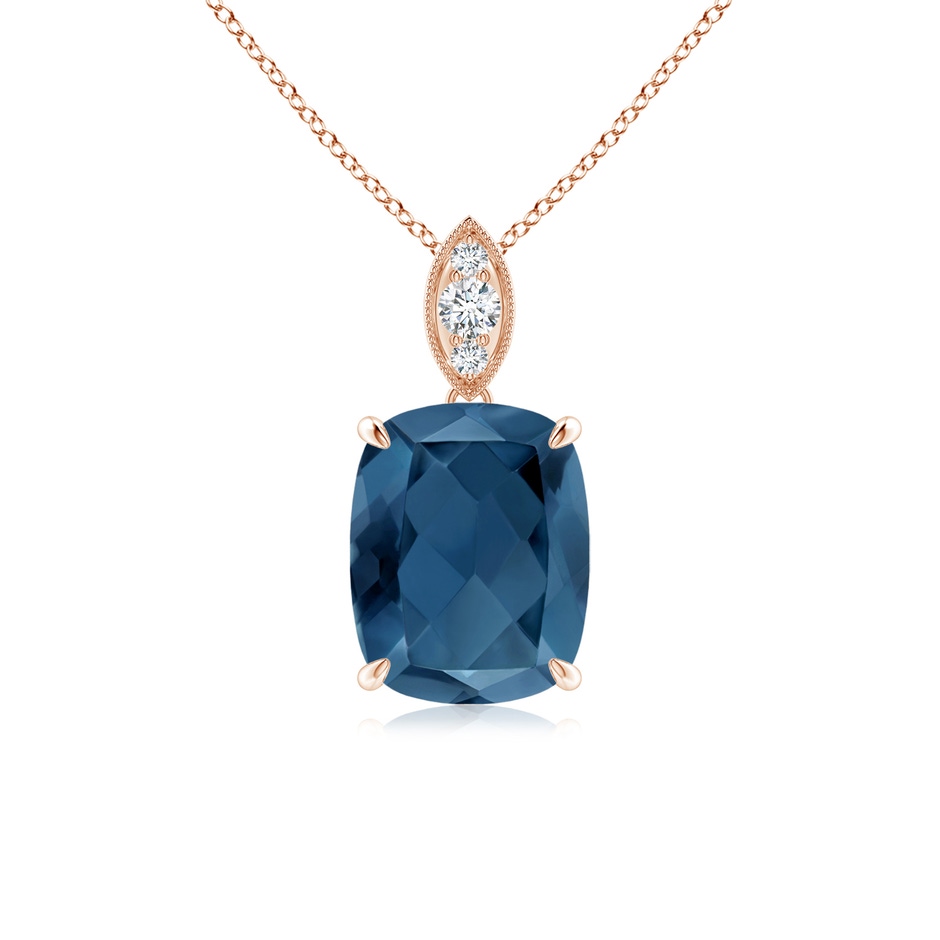 9x7mm A Cushion London Blue Topaz Pendant with Diamond Leaf Bale in Rose Gold 