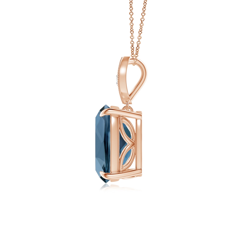 9x7mm A Cushion London Blue Topaz Pendant with Diamond Leaf Bale in Rose Gold side-1