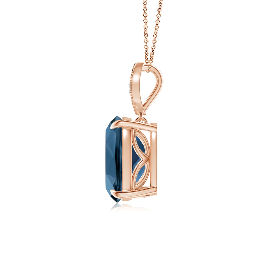 9x7mm AA Cushion London Blue Topaz Pendant with Diamond Leaf Bale in Rose Gold side-1