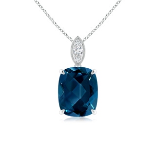9x7mm AAAA Cushion London Blue Topaz Pendant with Diamond Leaf Bale in P950 Platinum