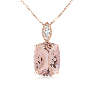 10x8mm AAA Cushion Morganite Pendant with Diamond Leaf Bale in Rose Gold