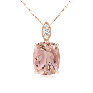 10x8mm AAAA Cushion Morganite Pendant with Diamond Leaf Bale in Rose Gold