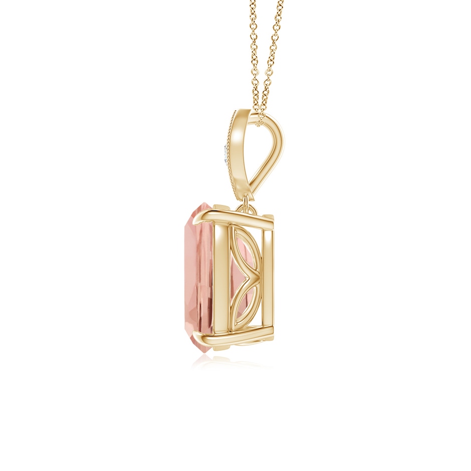 9x7mm AAAA Cushion Morganite Pendant with Diamond Leaf Bale in Yellow Gold side-1