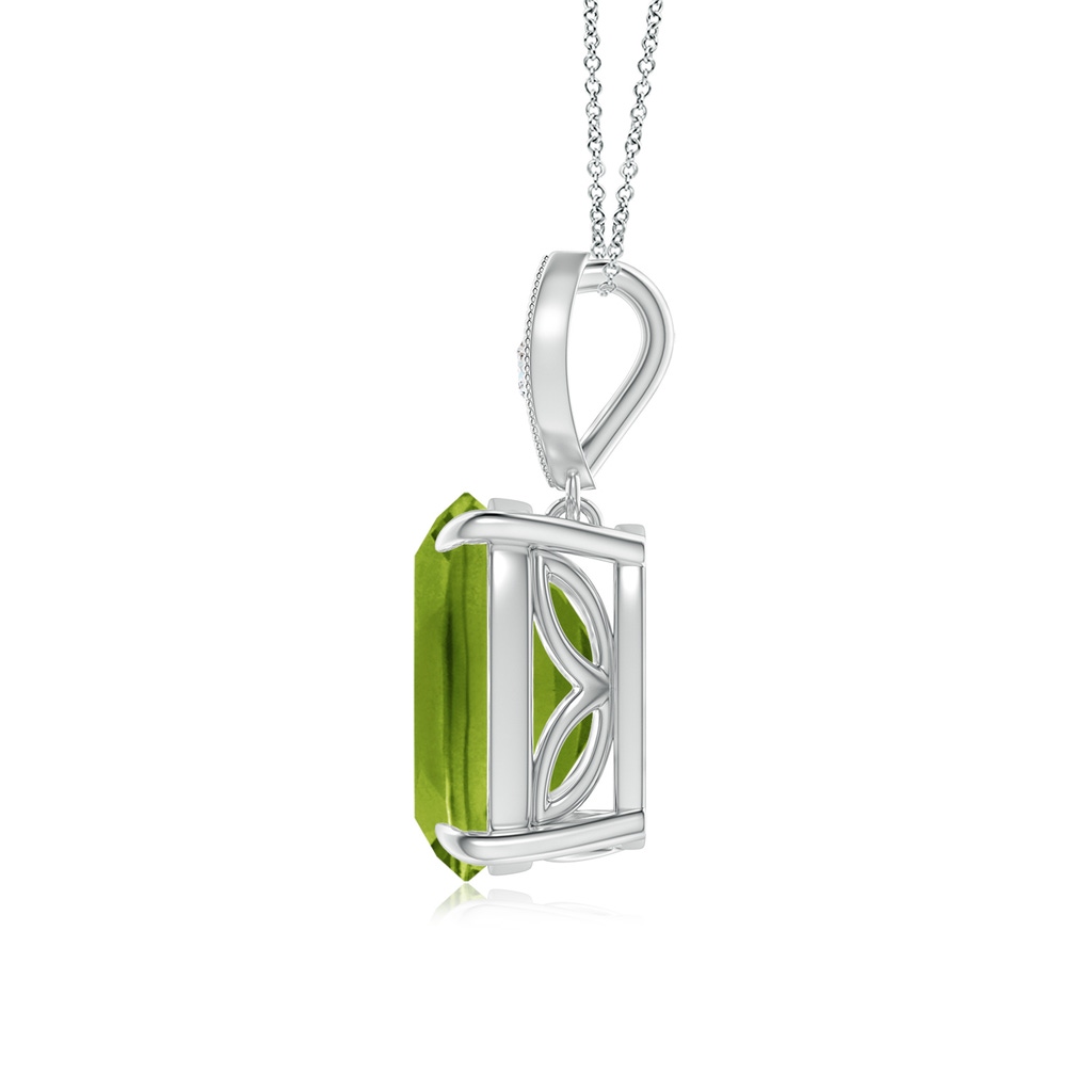 10x8mm AAAA Cushion Peridot Pendant with Diamond Leaf Bale in P950 Platinum - side_1