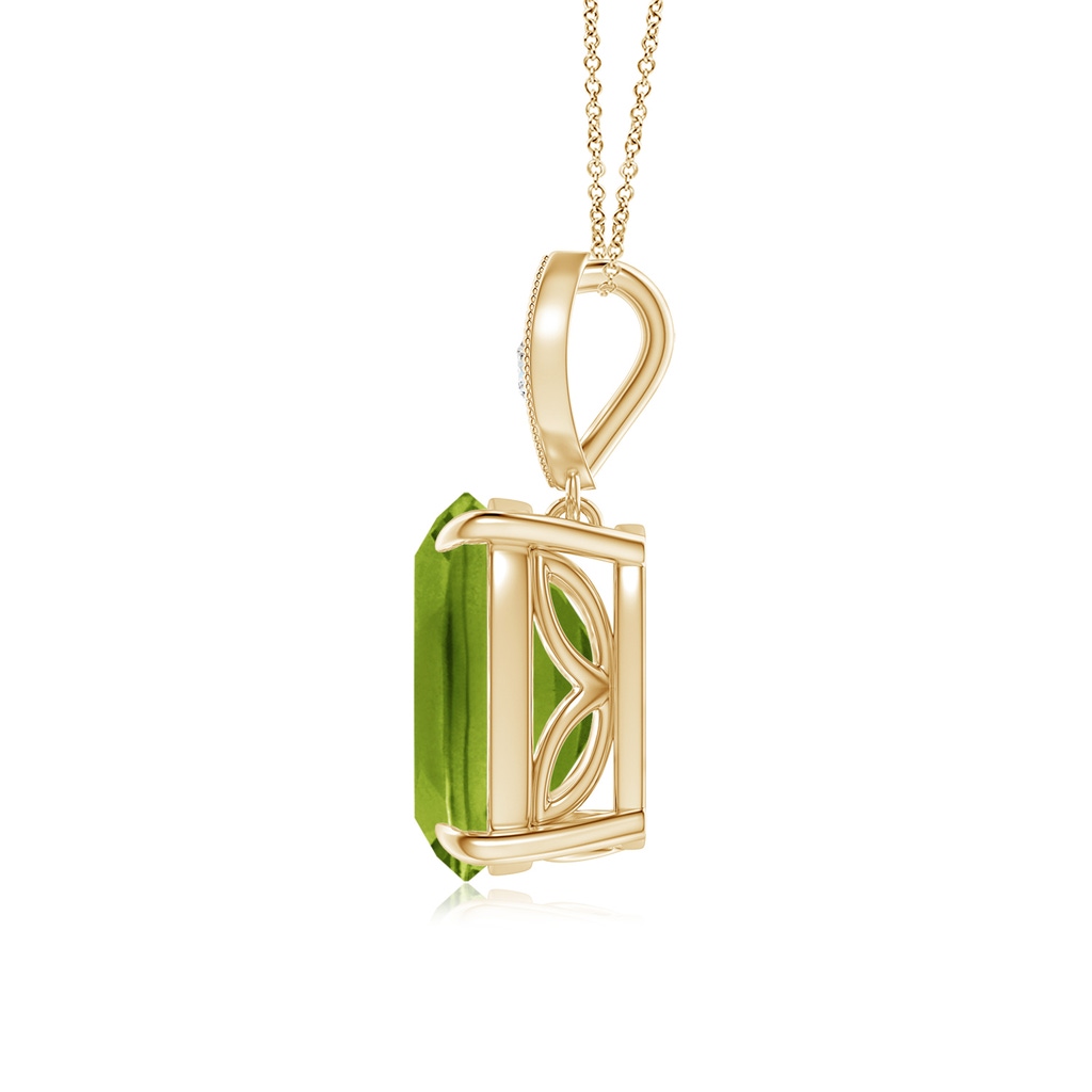 10x8mm AAAA Cushion Peridot Pendant with Diamond Leaf Bale in Yellow Gold - side_1