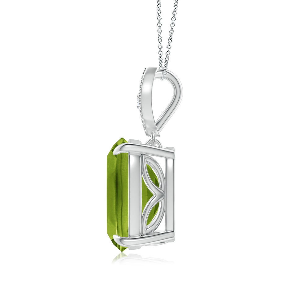 11x9mm AAAA Cushion Peridot Pendant with Diamond Leaf Bale in P950 Platinum side-1