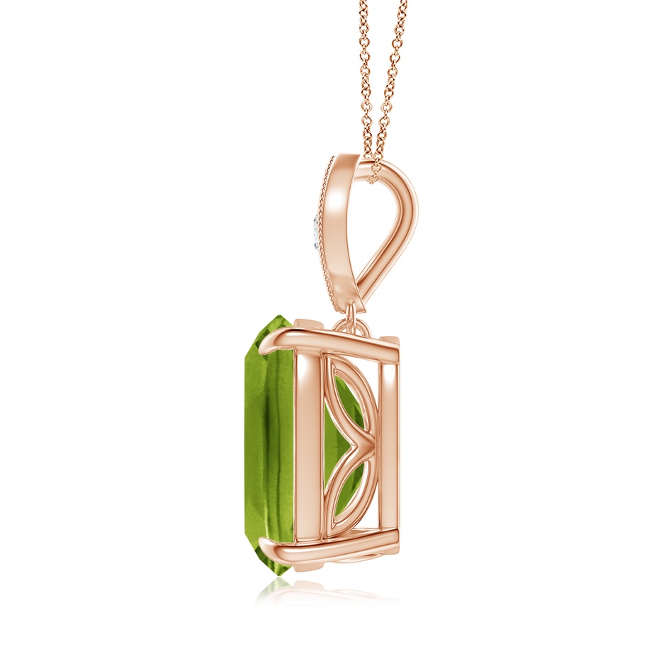 11x9mm AAAA Cushion Peridot Pendant with Diamond Leaf Bale in Rose Gold side-1
