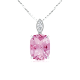 9x7mm A Cushion Pink Tourmaline Pendant with Diamond Leaf Bale in P950 Platinum