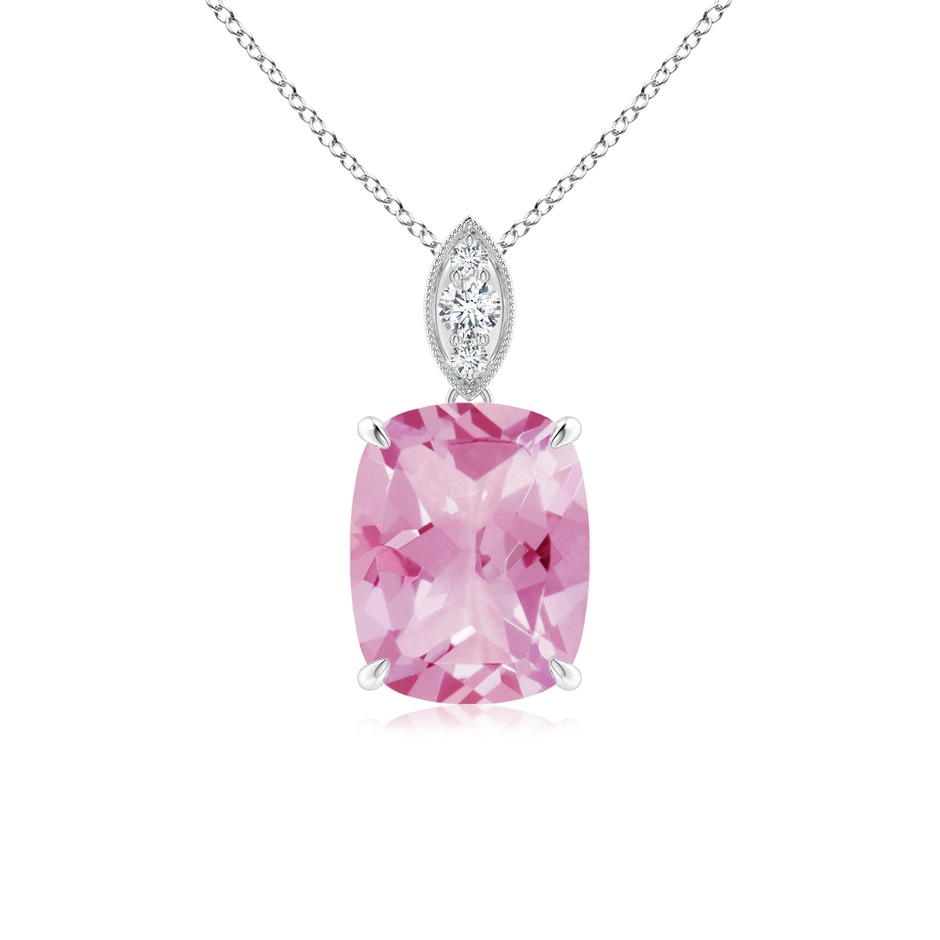 9x7mm A Cushion Pink Tourmaline Pendant with Diamond Leaf Bale in P950 Platinum 