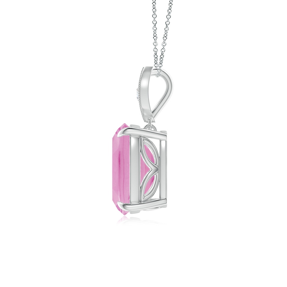 9x7mm A Cushion Pink Tourmaline Pendant with Diamond Leaf Bale in P950 Platinum side-1