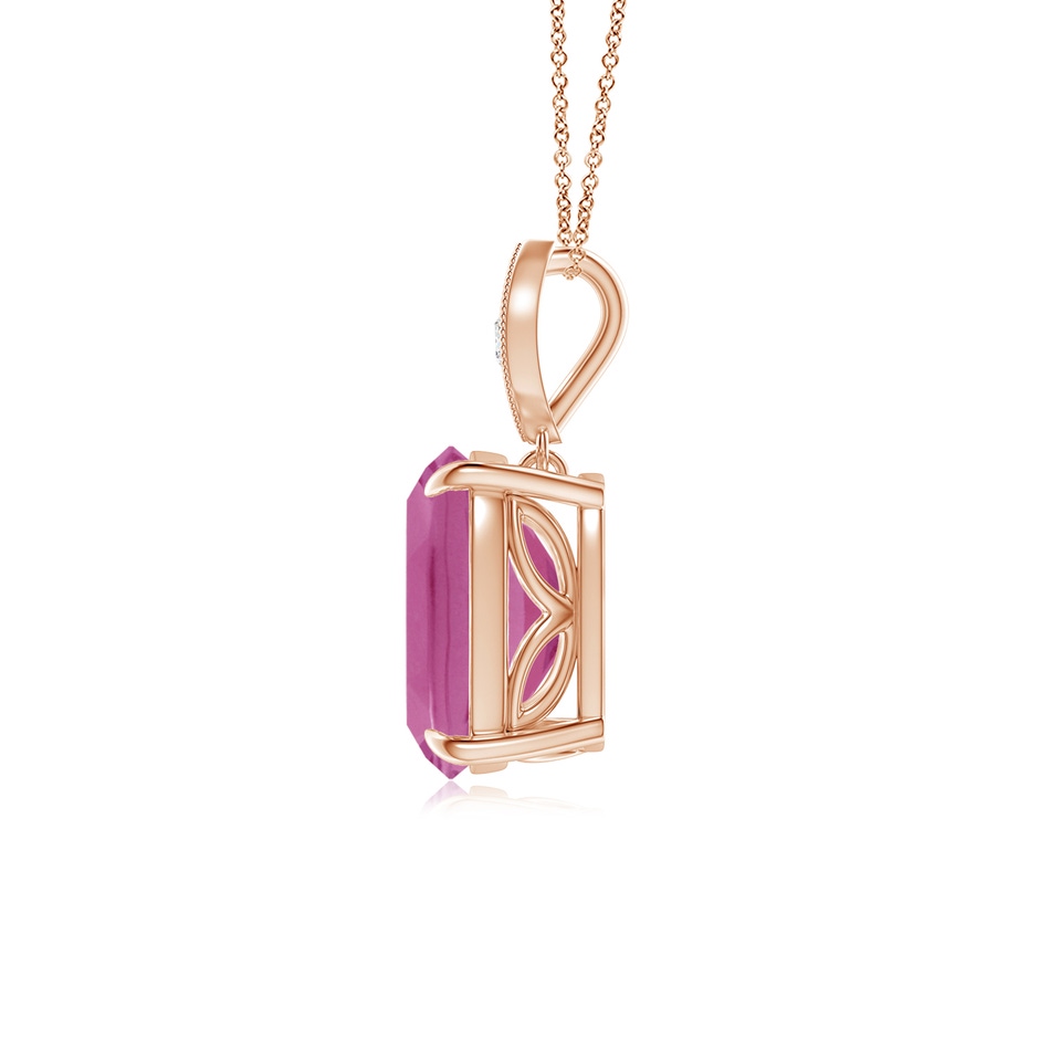 9x7mm AAA Cushion Pink Tourmaline Pendant with Diamond Leaf Bale in Rose Gold side-1