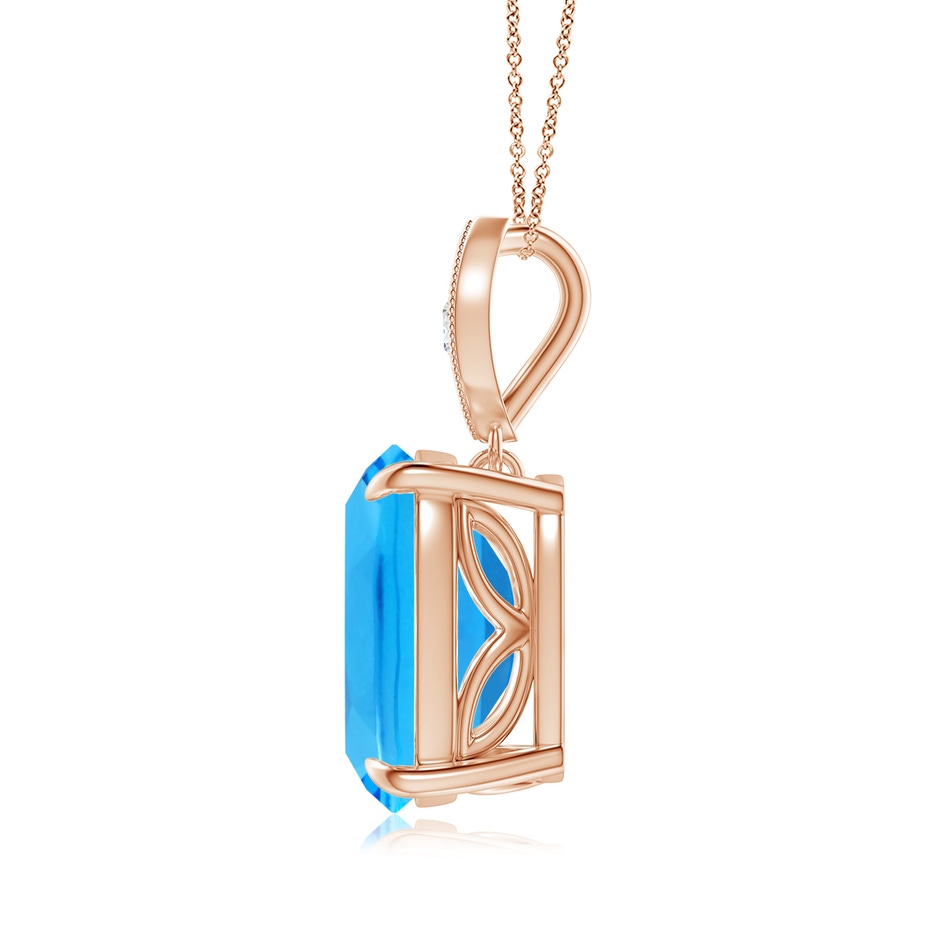 11x9mm AAAA Cushion Swiss Blue Topaz Pendant with Diamond Leaf Bale in Rose Gold side-1