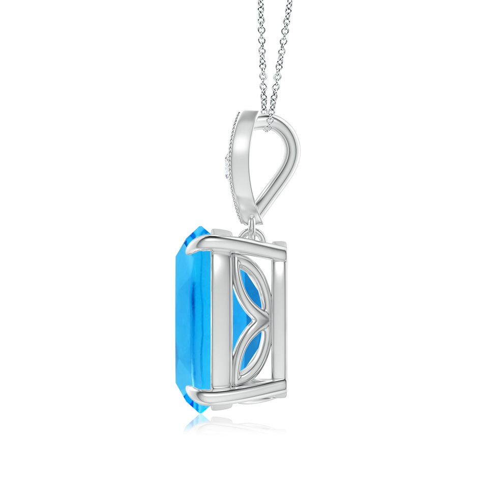 11x9mm AAAA Cushion Swiss Blue Topaz Pendant with Diamond Leaf Bale in White Gold side-1